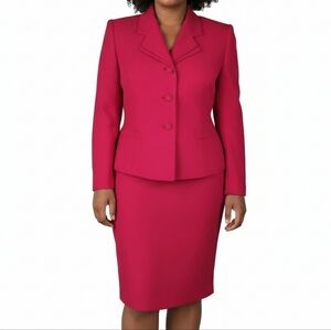 Le Suit Skirt Suit Size 16 Pink Textured 3 Button Closure Notch Collar Lined